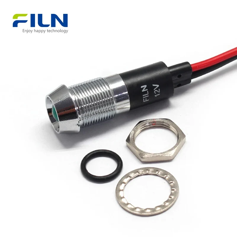 12mm LED Indicator Light 12V Black IP67 Waterproof Concave Head Signal Lamp FILN