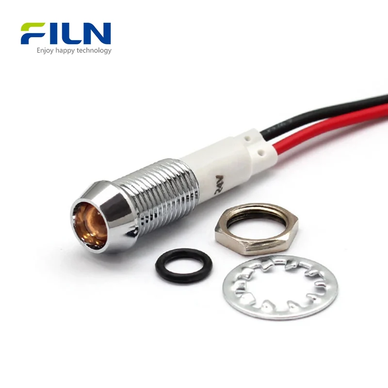 AC Power Indicator Light 10mm IP67 Waterproof Metal Signal Lamp FILN