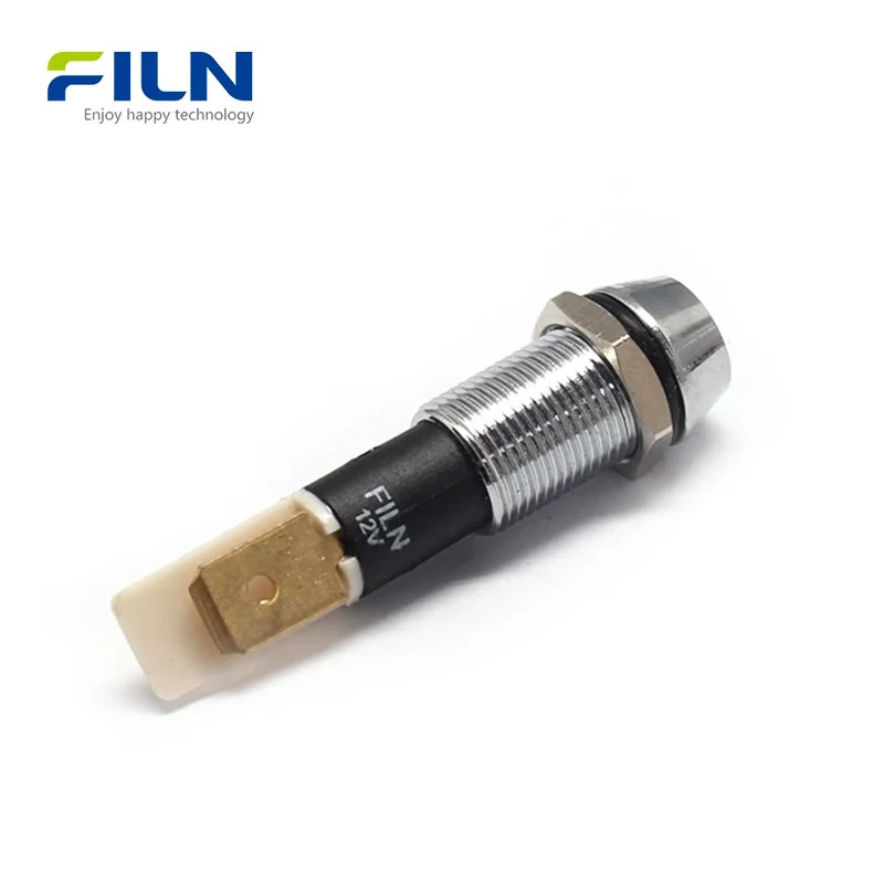 12 Volt DC Indicator Lights 10mm IP67 Waterproof Metal LED Panel Mount FILN