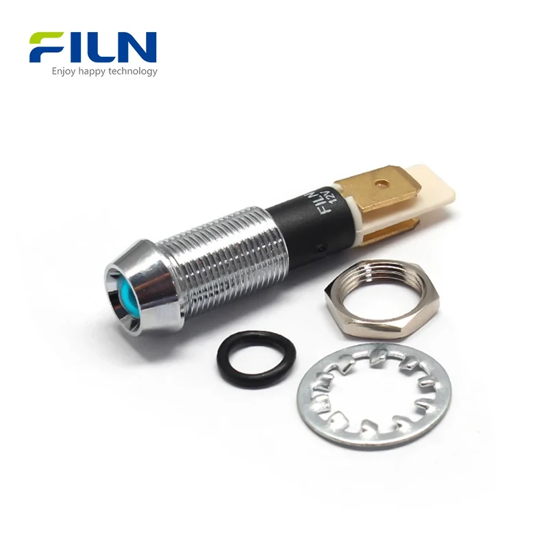12 Volt DC Indicator Lights 10mm IP67 Waterproof Metal LED Panel Mount FILN