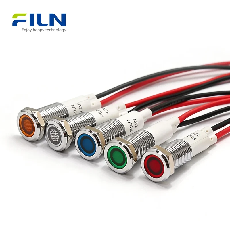 Red LED Indicator Light 10mm IP67 Waterproof 12V 24V 220V for Panel Mount FILN