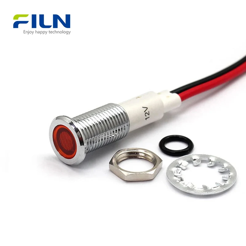 Red LED Indicator Light 10mm IP67 Waterproof 12V 24V 220V for Panel Mount FILN