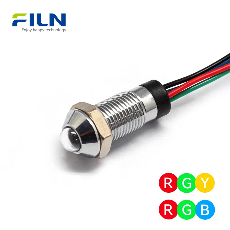 Panel Mount RGB Pilot Light | 8mm IP67 Waterproof LED Indicator for CNC & Marine FILN