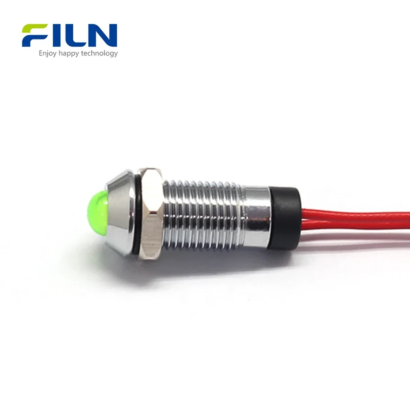 5V Indicator Light | 8mm LED Metal High Head | IP67 Waterproof Panel Mount