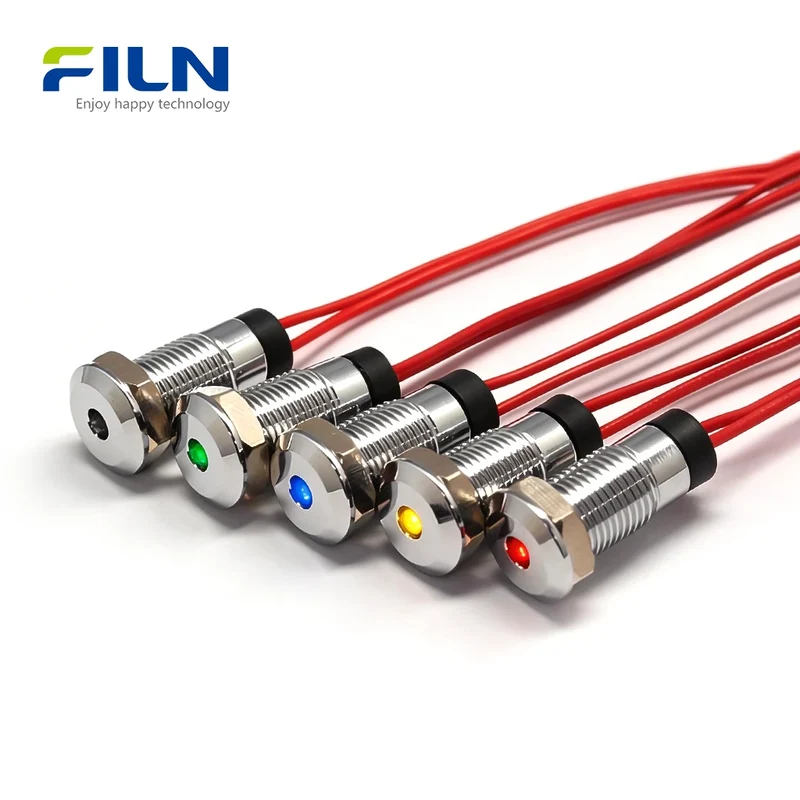 DC Indicator Light 8MM Waterproof LED Signal Lamp for Control Panels FILN