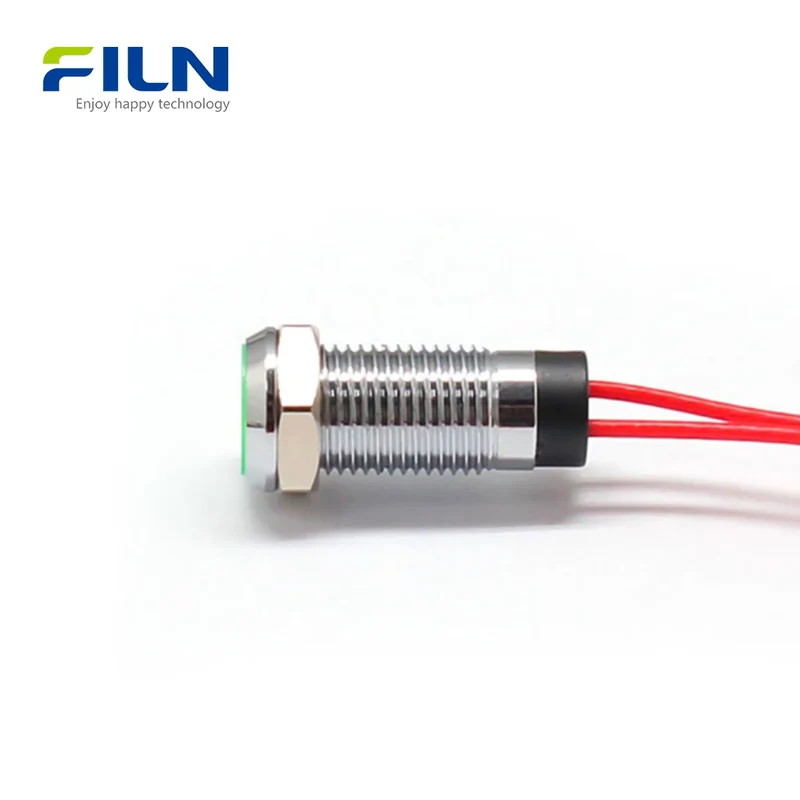 8mm LED Indicator Light Metal Flat Head Wire length 15 cm Industrial 3-220V FILN