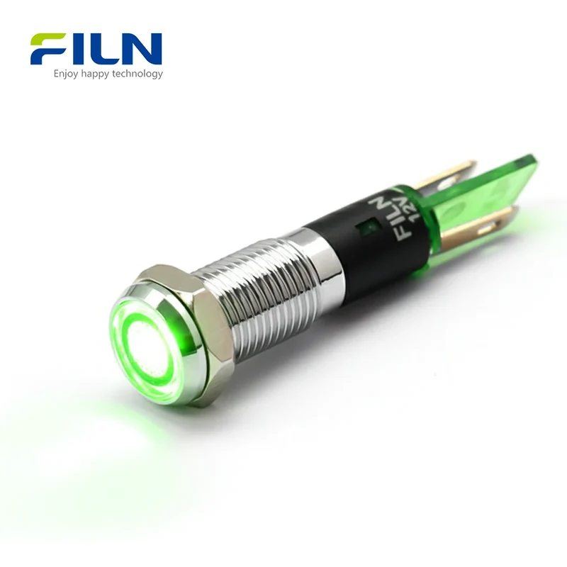 24V Indicator Light 8mm Metal Flat Head IP67 for Industrial Panels FILN