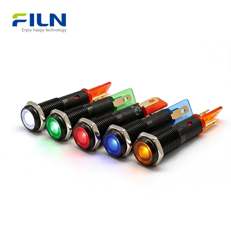 24V Indicator Light 8mm Metal Flat Head IP67 for Industrial Panels FILN