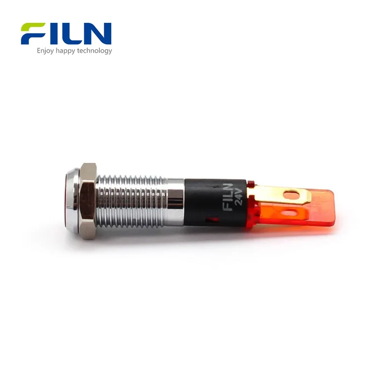24V Indicator Light 8mm Metal Flat Head IP67 for Industrial Panels FILN