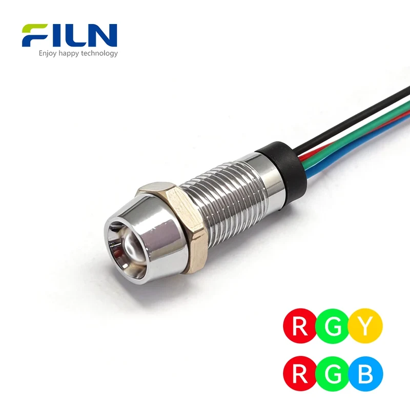 RGB LED Indicator Light 8mm IP67 Waterproof Concave Metal Pilot Lamp FILN