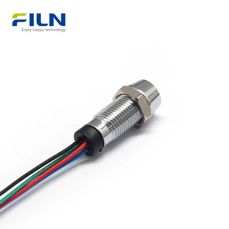 RGB LED Indicator Light 8mm IP67 Waterproof Concave Metal Pilot Lamp FILN