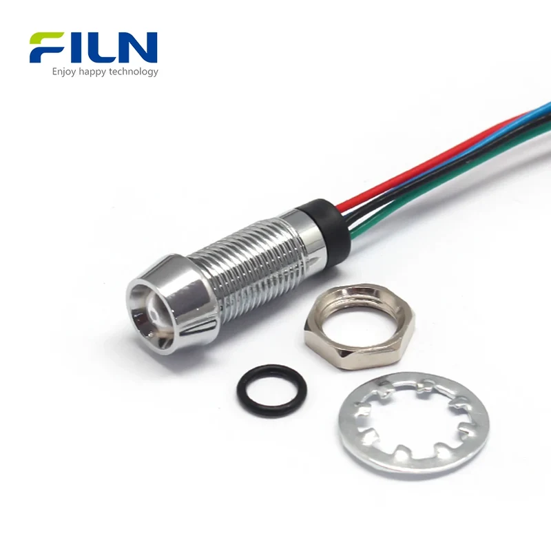 RGB LED Indicator Light 8mm IP67 Waterproof Concave Metal Pilot Lamp FILN