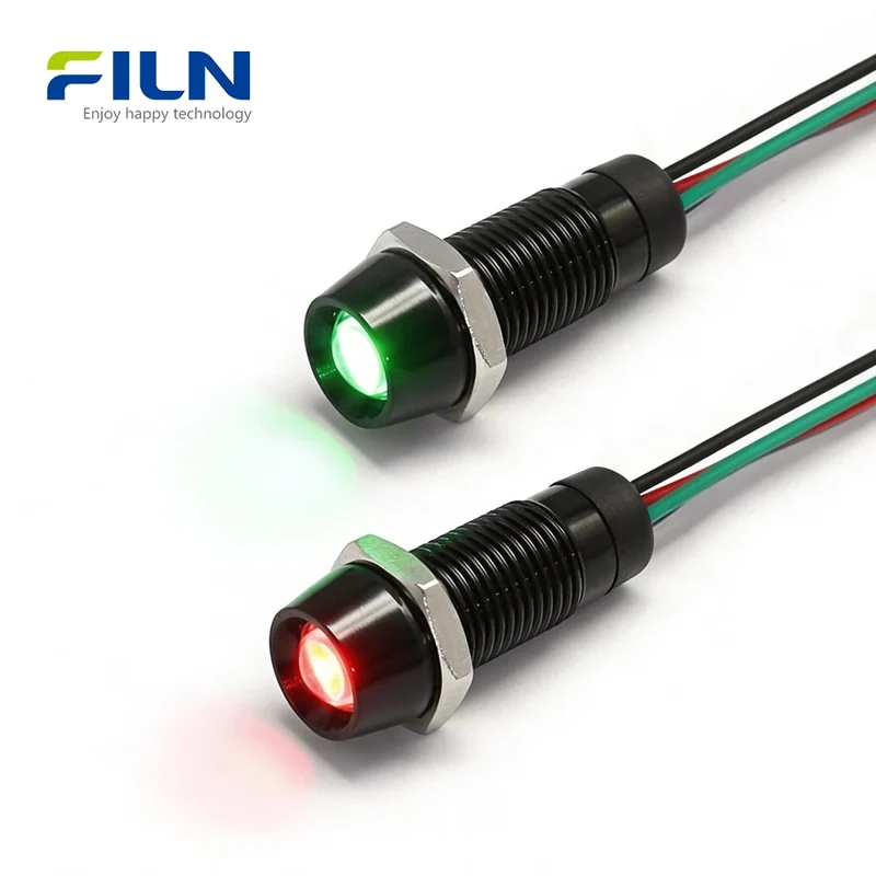 8MM Pre-wired Dual Color LED Pilot Light IP67 for CNC Panels FILN