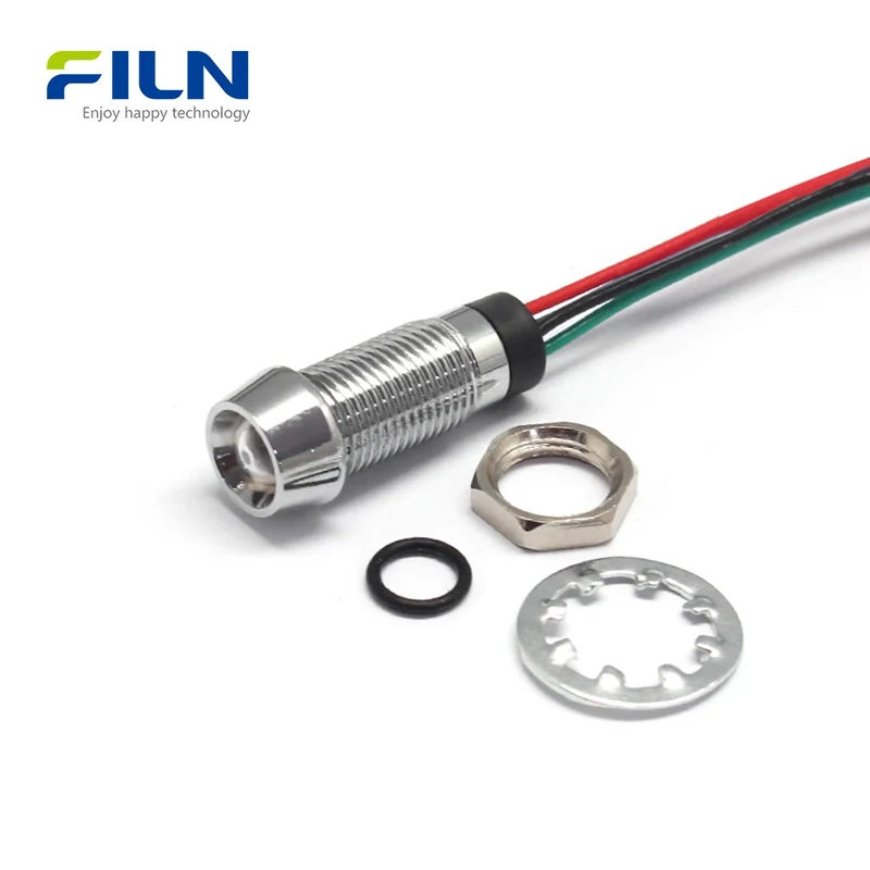 8MM Pre-wired Dual Color LED Pilot Light IP67 for CNC Panels FILN