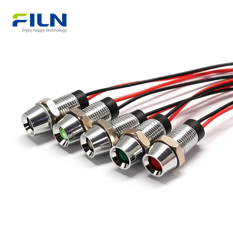 12V Panel Indicator Light 8MM 12-24V IP65 Waterproof Panel Mount FILN