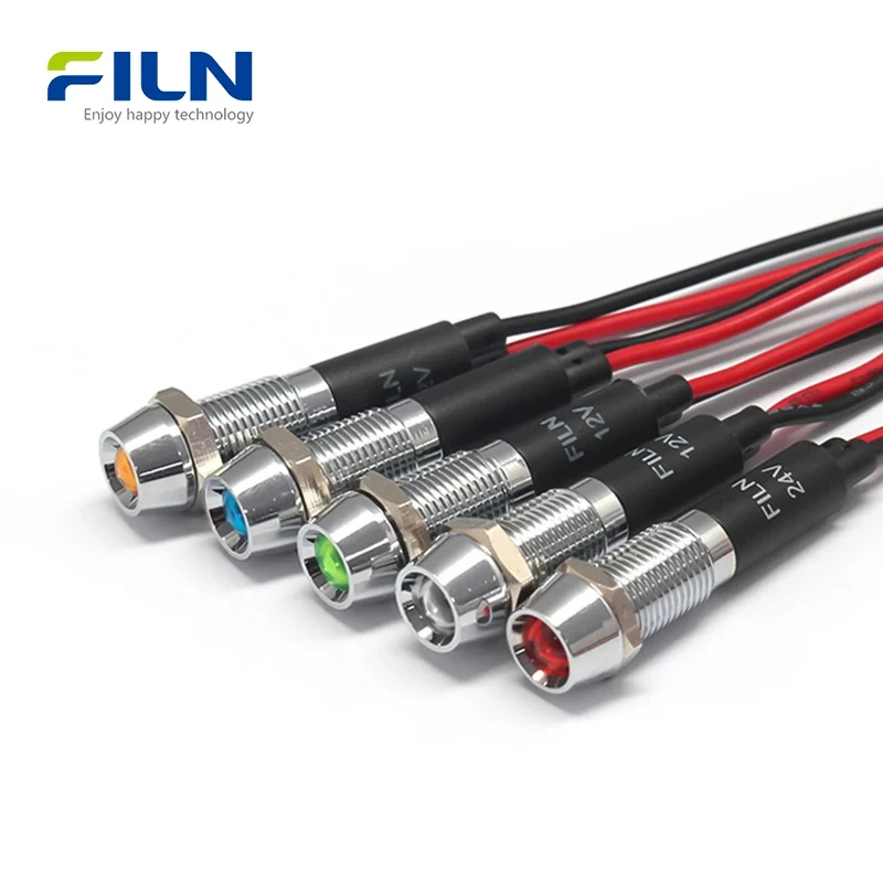12 Volt Indicator Light 8mm IP67 Waterproof Panel Mount LED FILN