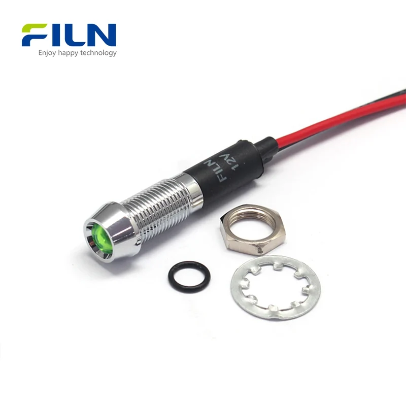 12 Volt Indicator Light 8mm IP67 Waterproof Panel Mount LED FILN