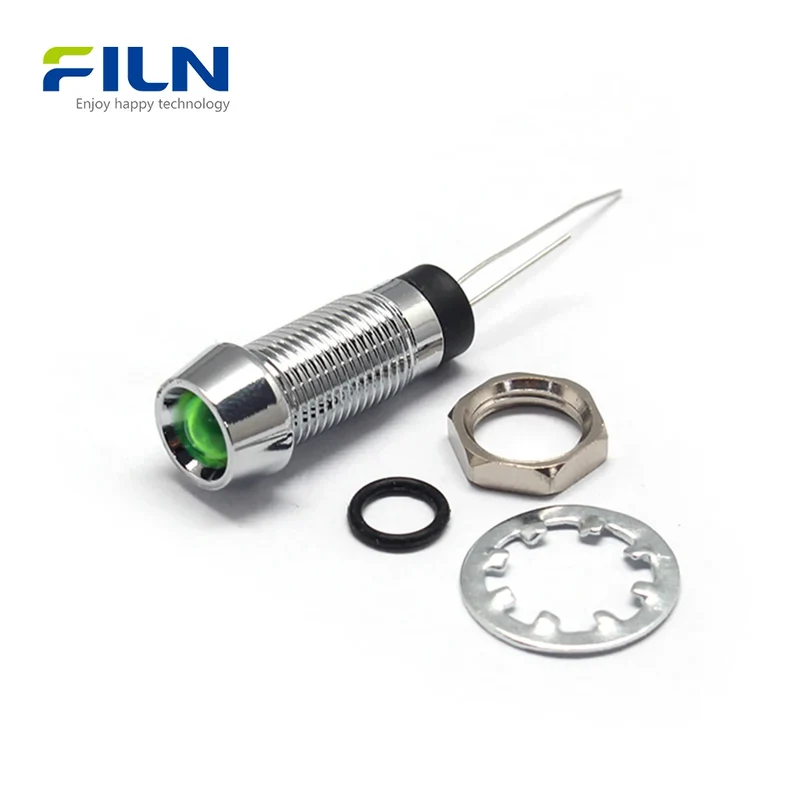 Red Light Indicator 3-380V 8mm Metal Recessed Pin Waterproof Panel Mount FILN