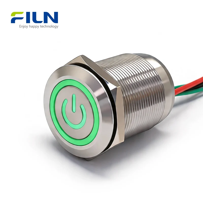 25mm Metal Push Button Illuminated Switch 4-Pin Pre-wired 12V-220V LED Light FILN