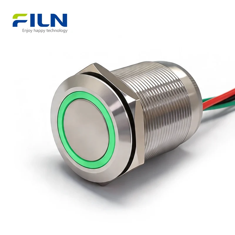 12V Push Button Switch Waterproof 25mm Stainless Steel Latching Momentary Pre-wired FILN