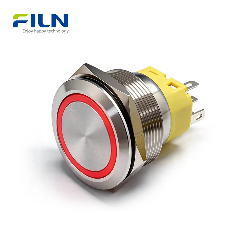 Latching Switch Push Button 25mm Metal 5-Pin with LED Ring 12V 220V Wiring FILN
