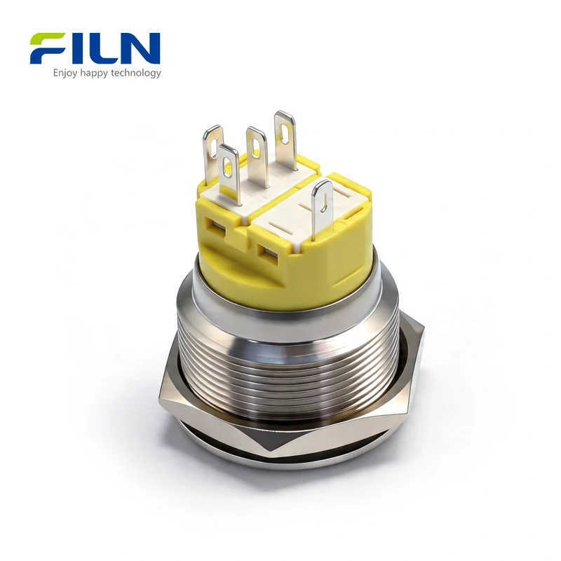 Latching Switch Push Button 25mm Metal 5-Pin with LED Ring 12V 220V Wiring FILN