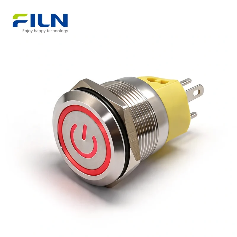 Waterproof 12 Volt Push Button Switch 22mm Stainless Steel 5-Pin Ring LED Momentary Latching FILN