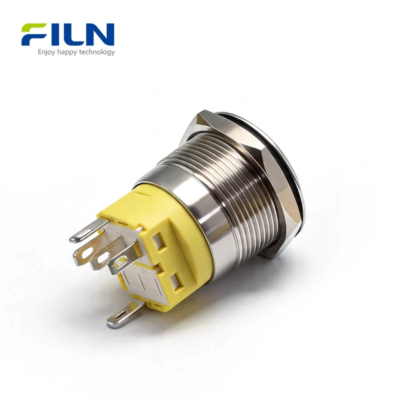 Waterproof 12 Volt Push Button Switch 22mm Stainless Steel 5-Pin Ring LED Momentary Latching FILN