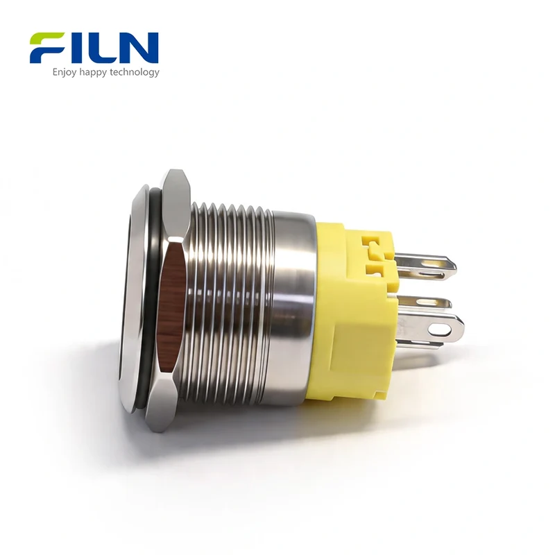 Waterproof 12 Volt Push Button Switch 22mm Stainless Steel 5-Pin Ring LED Momentary Latching FILN