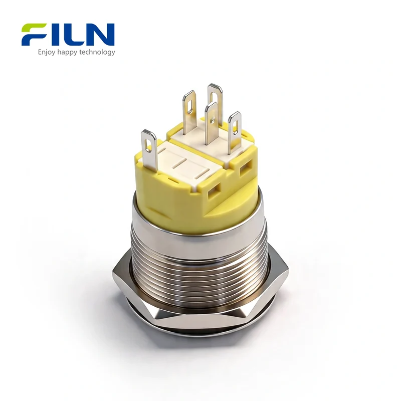 Waterproof 12 Volt Push Button Switch 22mm Stainless Steel 5-Pin Ring LED Momentary Latching FILN