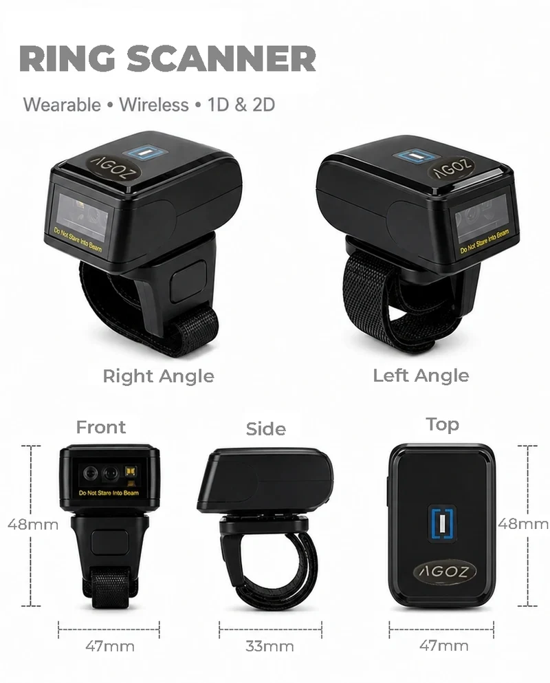 AGOZ AG-330RG Wearable Ring Barcode Scanner, Bluetooth 2.4G USB Wired