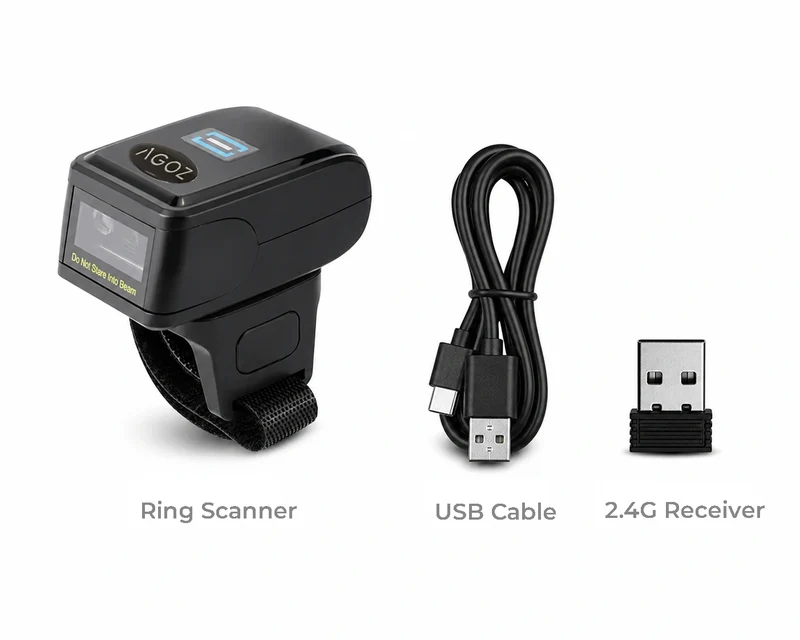AGOZ AG-330RG Wearable Ring Barcode Scanner, Bluetooth 2.4G USB Wired