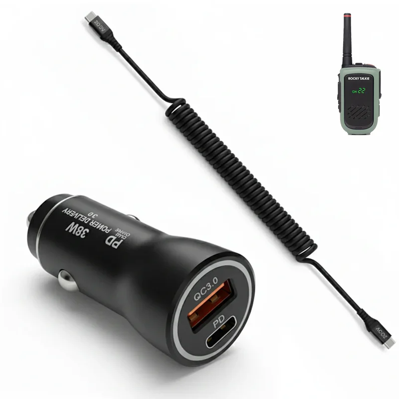 38W Fast Car Charger & USB-C Coiled Cable for Rocky Talkie Radios