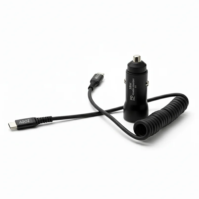 38W USB-C Car Charger with Coiled Cable for Samsung XCover Devices