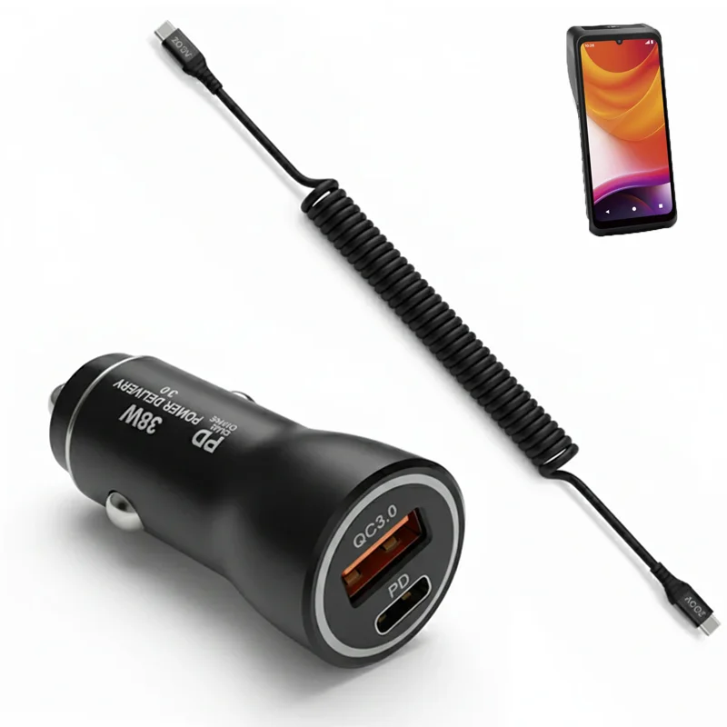 38W Fast Car Charger and USB-C Coiled Cable for Castles Mobile POS