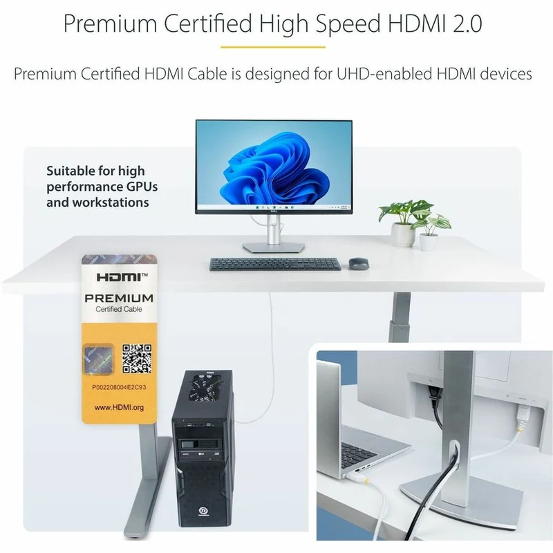 Câble HDMI haute vitesse certifié premium StarTech.com de 1.8 m (6 pi), 4K 60 Hz/1440p 144 Hz, 18 Gbit/s, UHD HDMI 2.0, gaine TPE, blanc (HDMI2-CABLE-4K60-6FW)