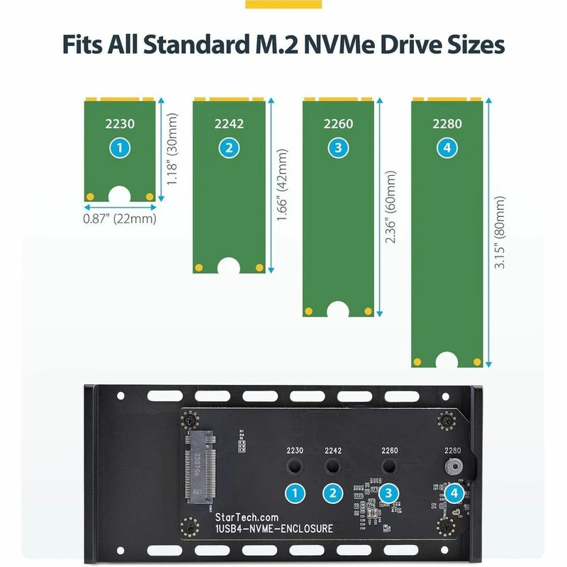 Boîtier SSD NVMe M.2 USB4 StarTech.com, 40 Gbit/s, boîtier SSD NVMe externe USB-C/Thunderbolt, connecteurs B+M/M-Key 1USB4-NVME-ENCLOSURE