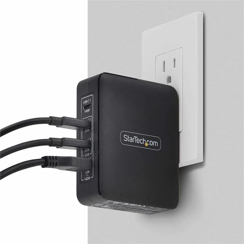 Chargeur mural USB-C 140 W StarTech.com, 3 ports USB-C/1 port USB-A, adaptateur secteur portable GaN PD 3.1 pour MacBook Pro/Max/Dell XPS/Inspiron/Precision 3114GCN-WALL-CHARGER