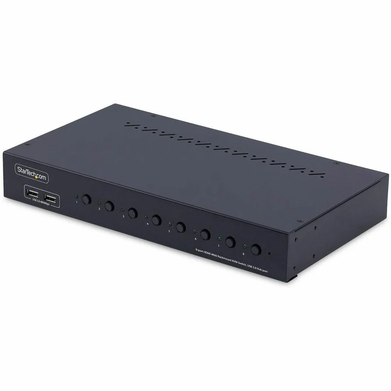 Commutateur KVM HDMI 8 ports StarTech.com avec kit de montage en rack 1U, HDMI 2.0 4K 60 Hz, commutation par bouton-poussoir et raccourci clavier, conforme à la norme TAA R8AH202-KVM-SWITCH