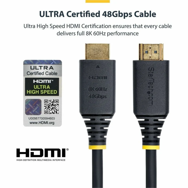 Câble HDMI ultra haute vitesse certifié StarTech.com de 1 m (3.3 pi), 8K 60 Hz/4K 120 Hz, HDMI 2.1 avec HDR10+/eARC, 48 Gbit/s, référence HDMI21-CBL-8K60-1M