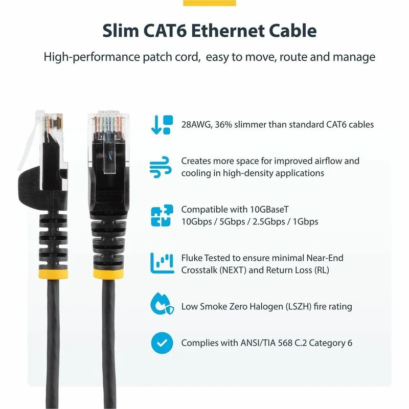 Câble Ethernet StarTech CAT6 fin gris 23 cm (9 po), connecteur RJ45 fin et anti-accrochage, UTP, LSZH, cuivre nu 28 AWG, cordon de brassage réseau fin N6PAT9INGRS