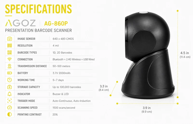 AGOZ AG-860P Desktop Presentation Barcode Scanner