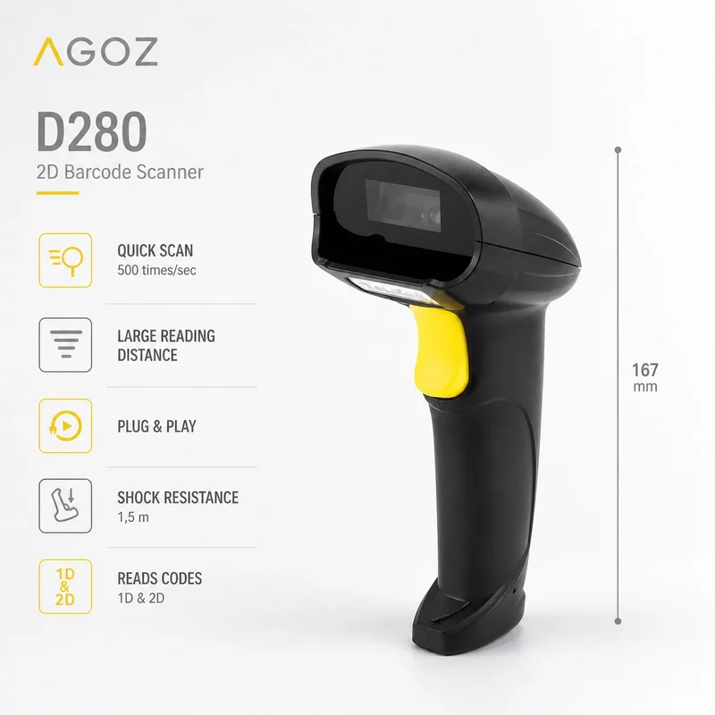 AGOZ D280 Wireless 2D Barcode Scanner with Stand, Bluetooth 2.4G USB Wired