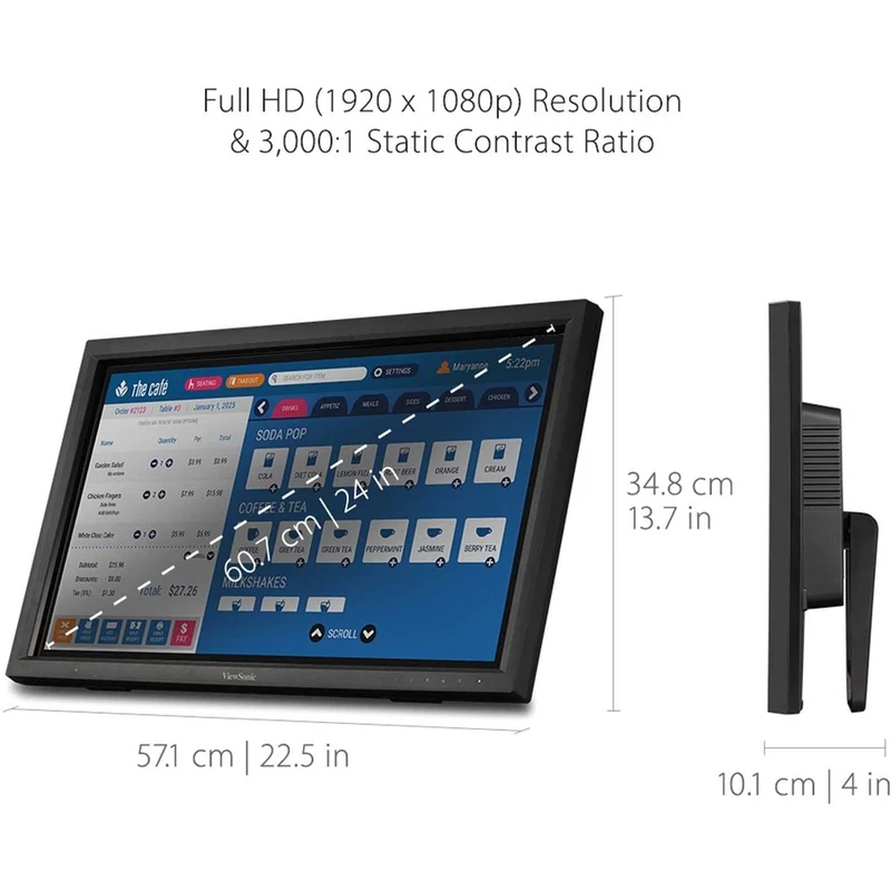 Moniteur tactile LCD ViewSonic TD2423d 24" (61 cm) - Format 16:9 - Temps de réponse : 7 ms TD2423D