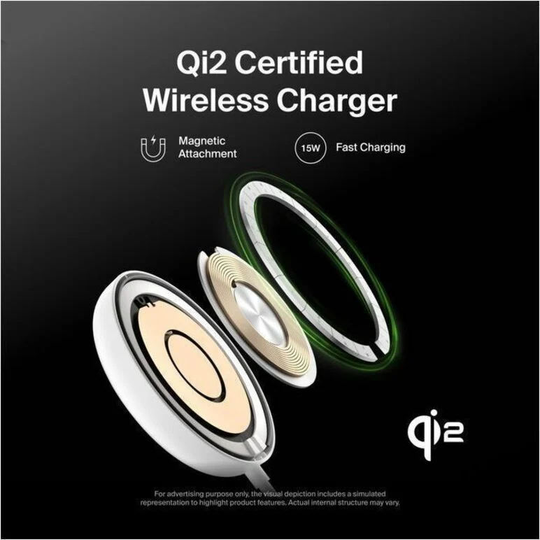 Chargeur sans fil magnétique Belkin 15 W avec Qi2 pour iPhone et AirPods - Charge rapide - Chargeur portable - Blanc WIA011ttWH