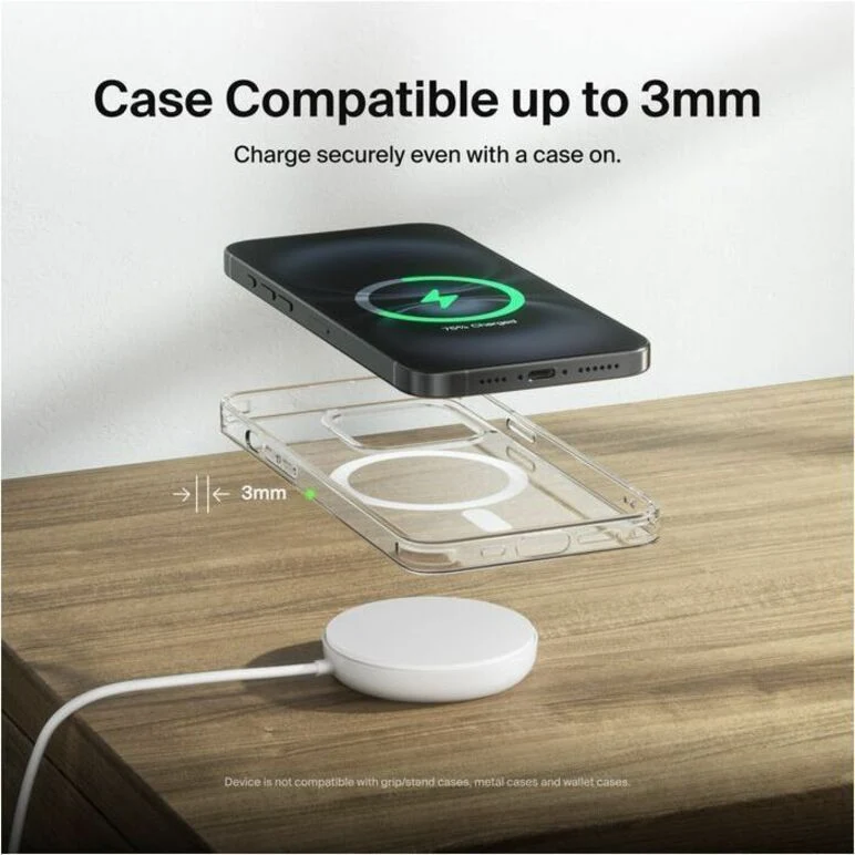 Chargeur sans fil magnétique Belkin 15 W avec Qi2 pour iPhone et AirPods - Charge rapide - Chargeur portable - Blanc WIA011ttWH