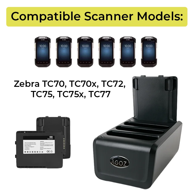 4-Slot Zebra TC7X Mobile Computer Battery Charger Cradle for Spare Batteries | Agoz