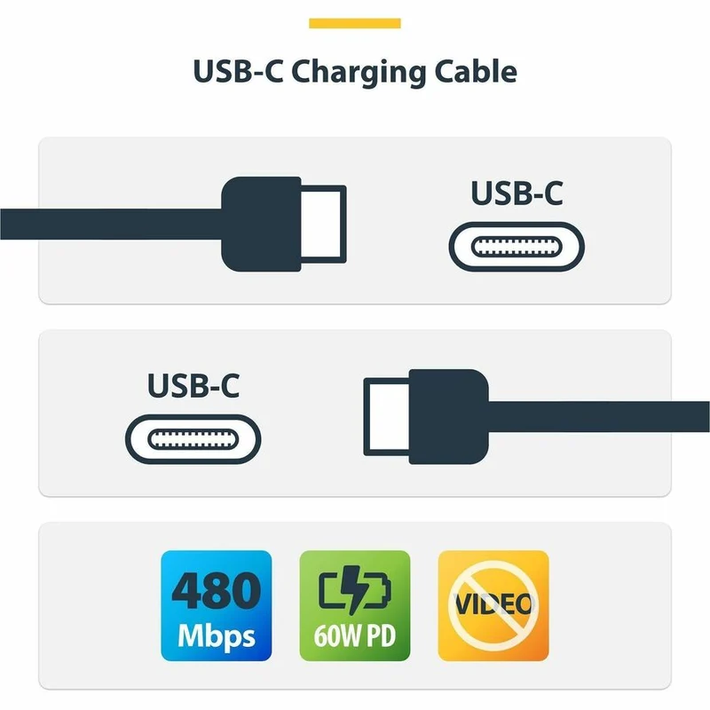 Lot de 5 câbles de charge USB-C StarTech.com de 91 cm (3 pi), 60 W (3 A) PD, gaine tressée double couche en nylon/TPE, câble de charge USB-C robuste USB2CC3FNCBR5PK