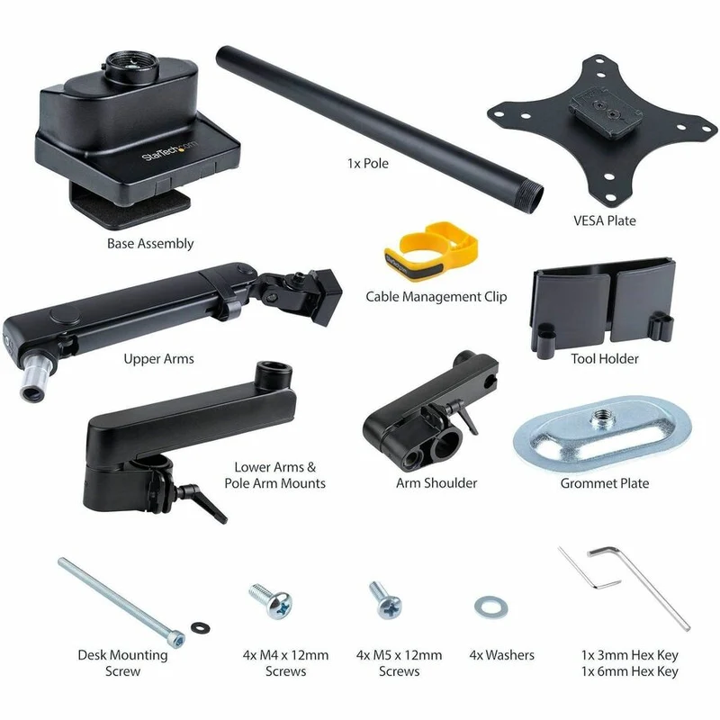 Bras de moniteur de bureau StarTech.com, compatible avec les écrans jusqu'à 40 pouces/8 kg, bras à ressort mécanique, fixation par pince en C/œillet, VESA 75x75/100x100 ARMPIVOT2