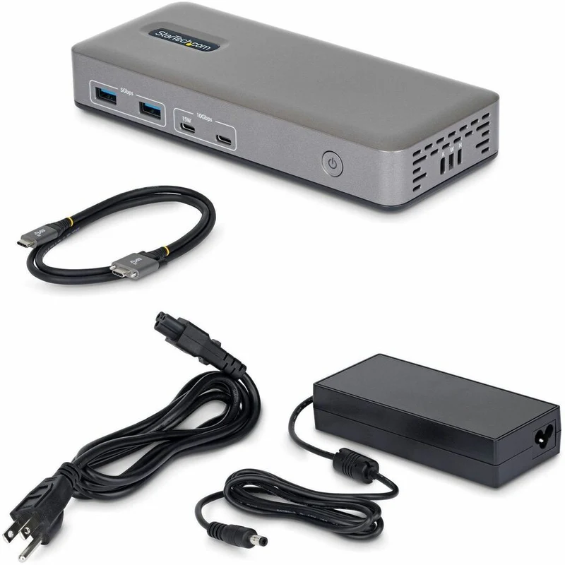 Station d'accueil StarTech pour trois écrans, USB-C, DP/HDMI, 4K 60 Hz, charge rapide pour ordinateur portable 100 W, 1 GbE, sans pilote, station d'accueil multi-écrans 199N-USBC-DOCK